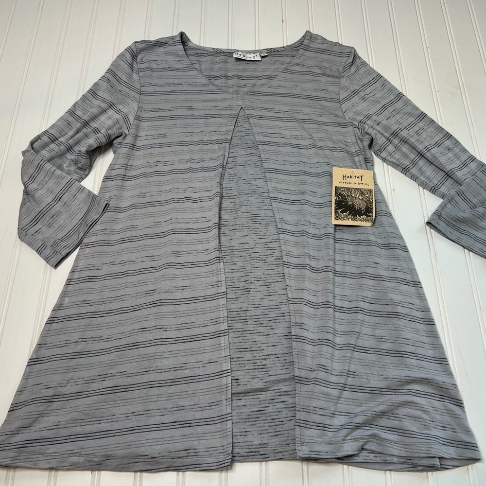 Habitat Small Gray Mixed Stripe Long Sleeve Soft Jersey Tunic Top Women NEW. 299